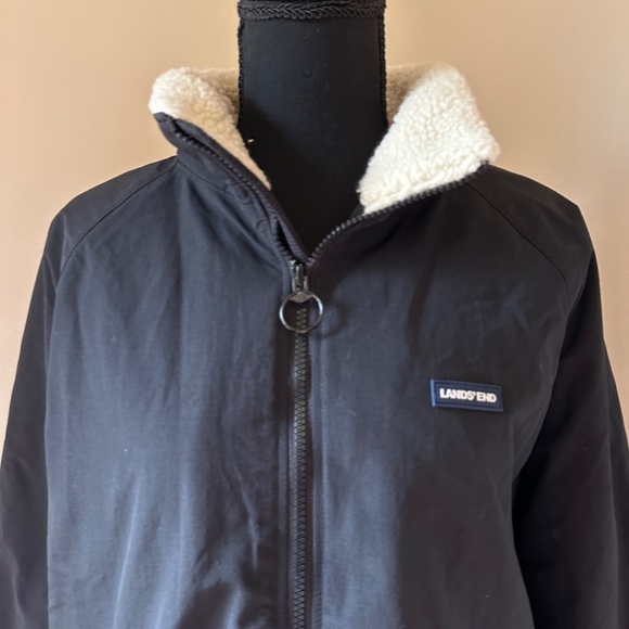 *LAND'S END* Men's Black Long Sleeve Lined Hooded Jacket Coat Size L (42-44) - Picture 3 of 7